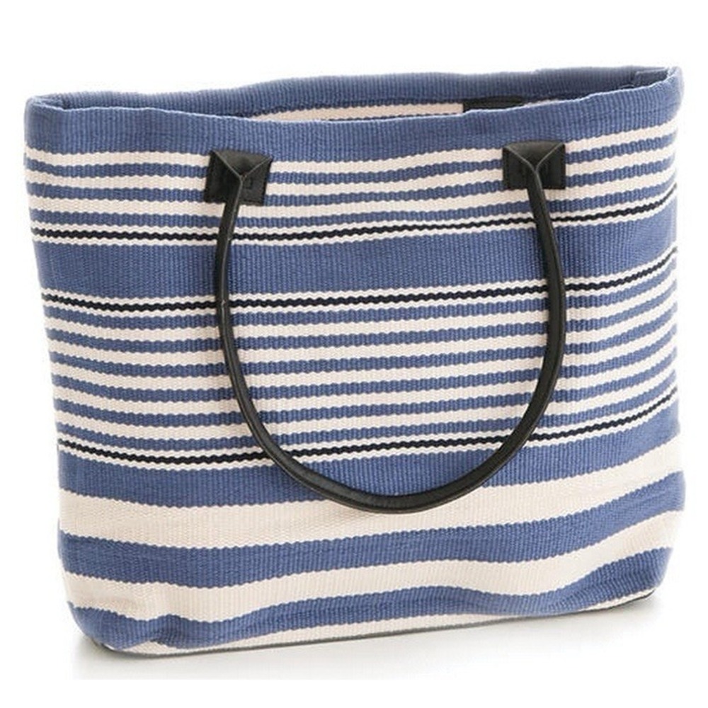 DASH & ALBERT Rug Co Handwoven Bohemian Market Bag Leather Strap Rugby Denim